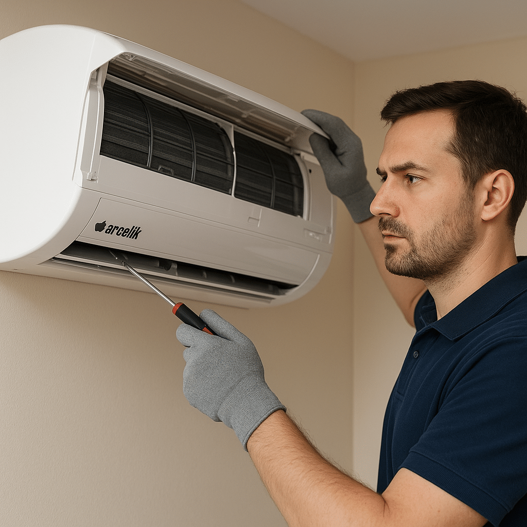 Ankara Arçelik klima servisi teknisyeni, duvara monte klimaya hızlı ve garantili teknik bakım yapıyor