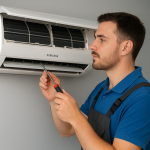 Ankara Samsung klima servisi teknisyeni, Samsung klima ünitesini tornavida ile onarırken yakından görünüm