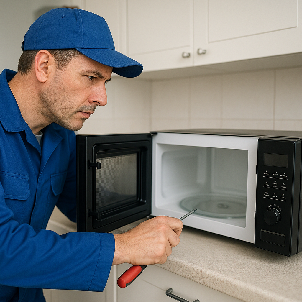 Ankara Samsung mikrodalga fırın servisi teknisyeni modern mutfakta mikrodalga tamiri yapıyor