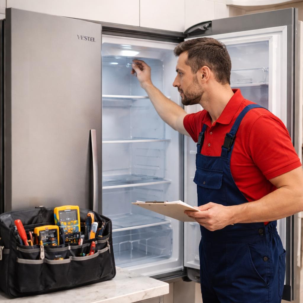 Ankara Vestel buzdolabı servisi teknisyeninin bakım yaptığı buzdolabı